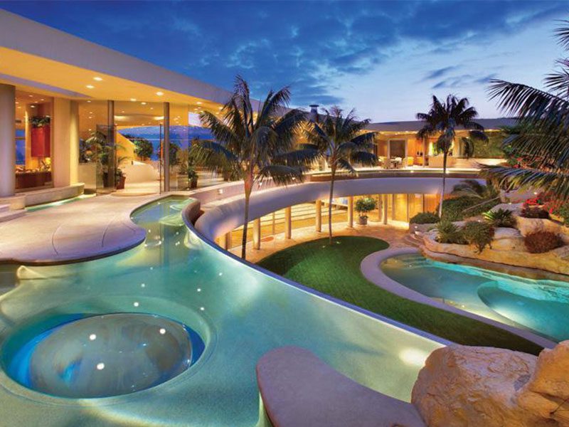 Unique custom swimming pool in Arizona with palm trees
