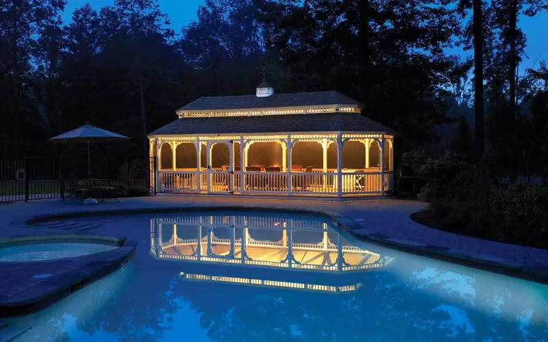 Large event gazebo with a custom swimming pool