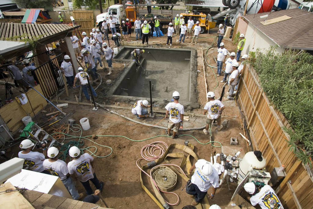 setting up base for swimming pool patio