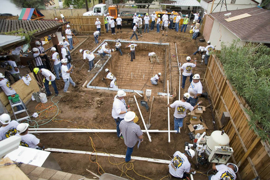 Setting up rebar for swimming pool