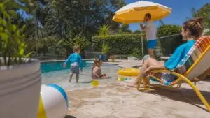 Family enjoying kid-friendly pool with safety features