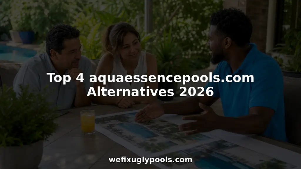 Couple discussing pool remodeling with contractor at home