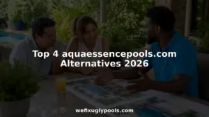 Couple discussing pool remodeling with contractor at home