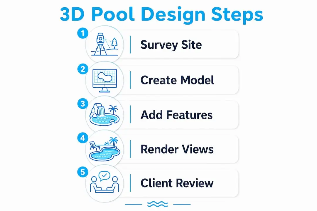 Infographic showing 3D pool design process steps