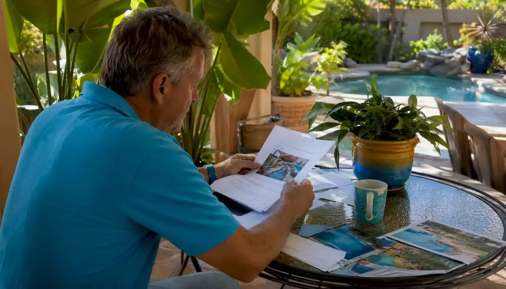 Homeowner reviewing pool remodel quotes