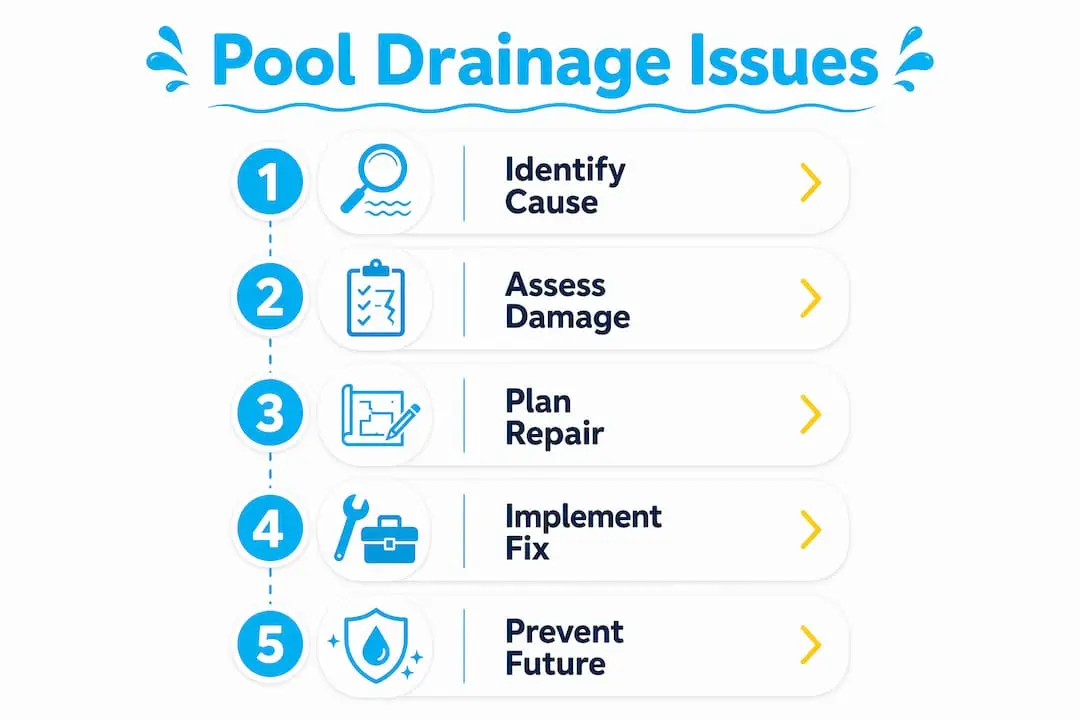 Infographic showing pool drainage problem stages