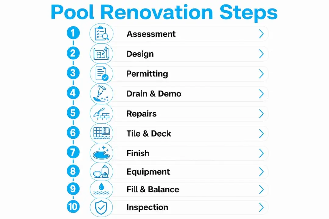 Infographic showing pool renovation process steps