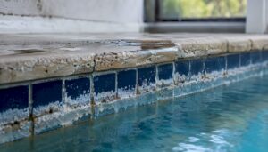 White powdery efflorescence on pool grout
