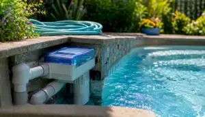 Skimmer basket with water monitoring device in pool