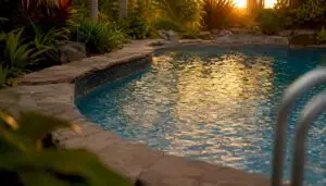 Textured pebble pool surface with water edge