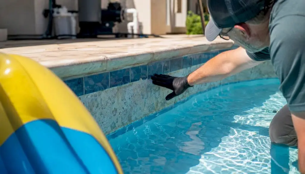 Pool surface inspection close-up