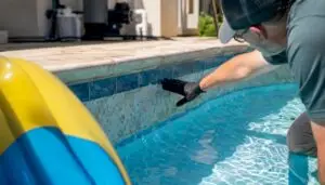 Pool surface inspection close-up