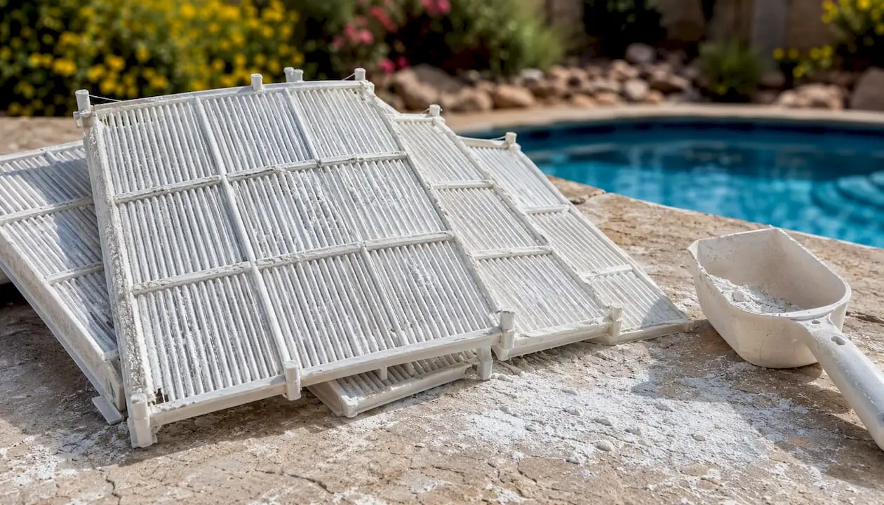 Diatomaceous earth filter grids with powder coating