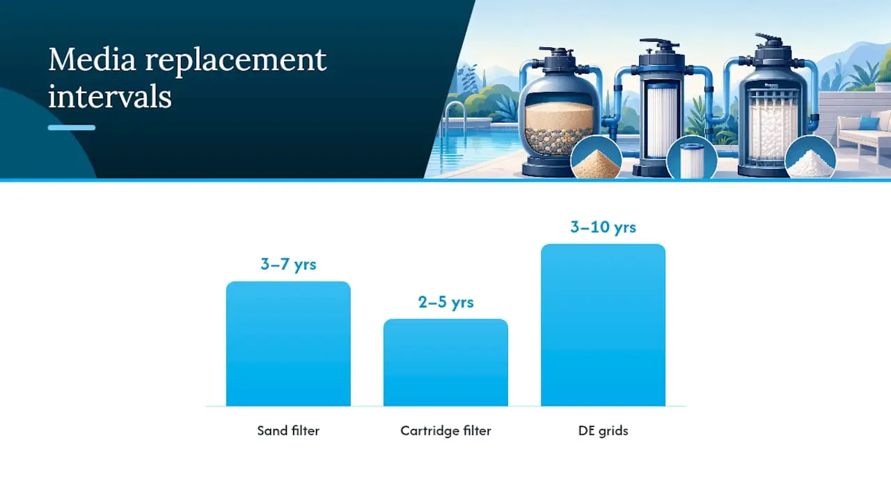 Maintenance task comparison infographic for pool filters