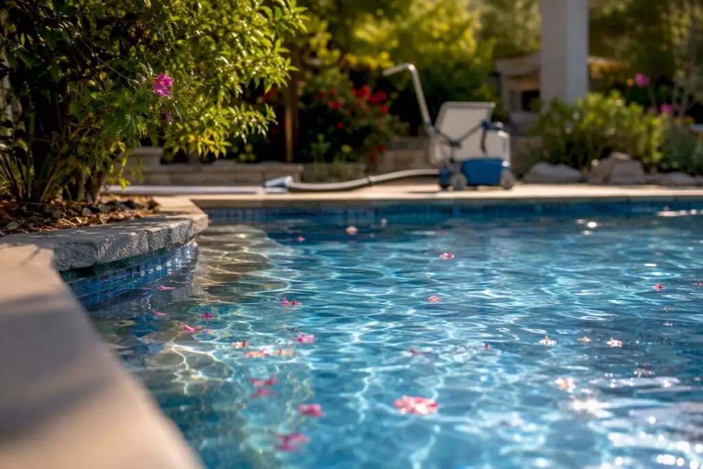 Pool with pump circulating clear water