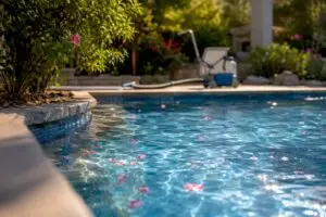 Pool with pump circulating clear water