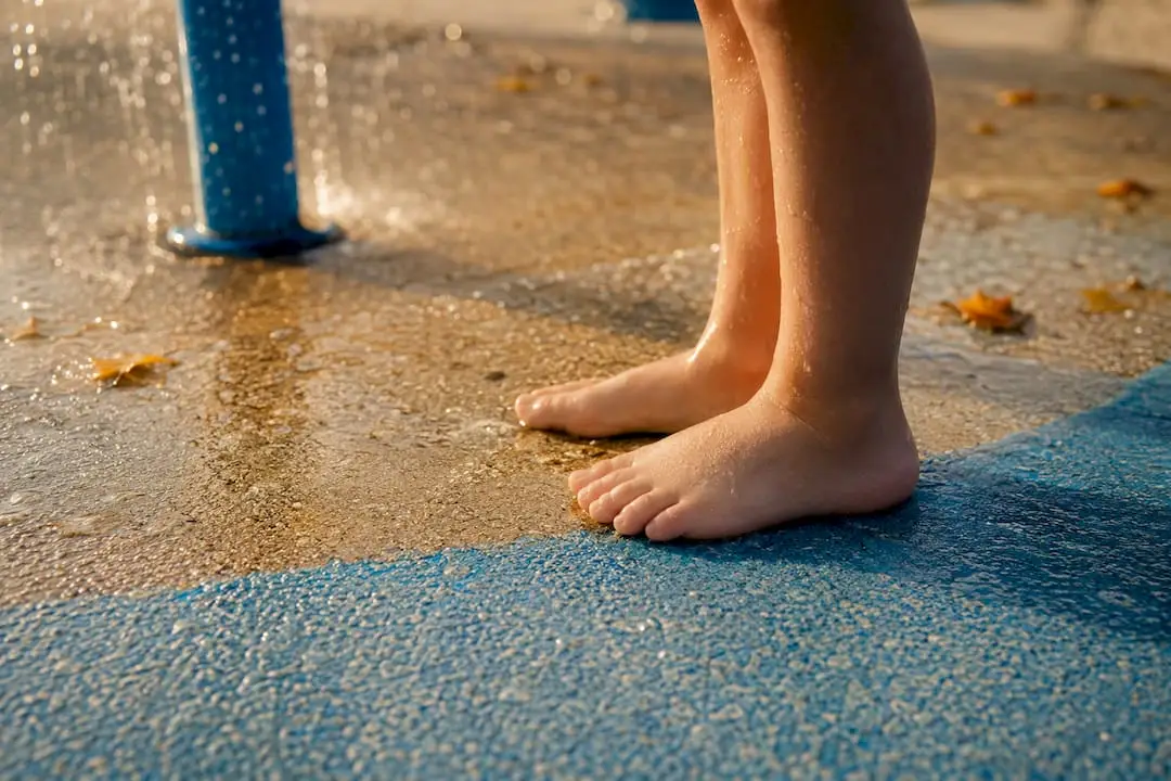 Close-up textured slip-resistant splash pad surface