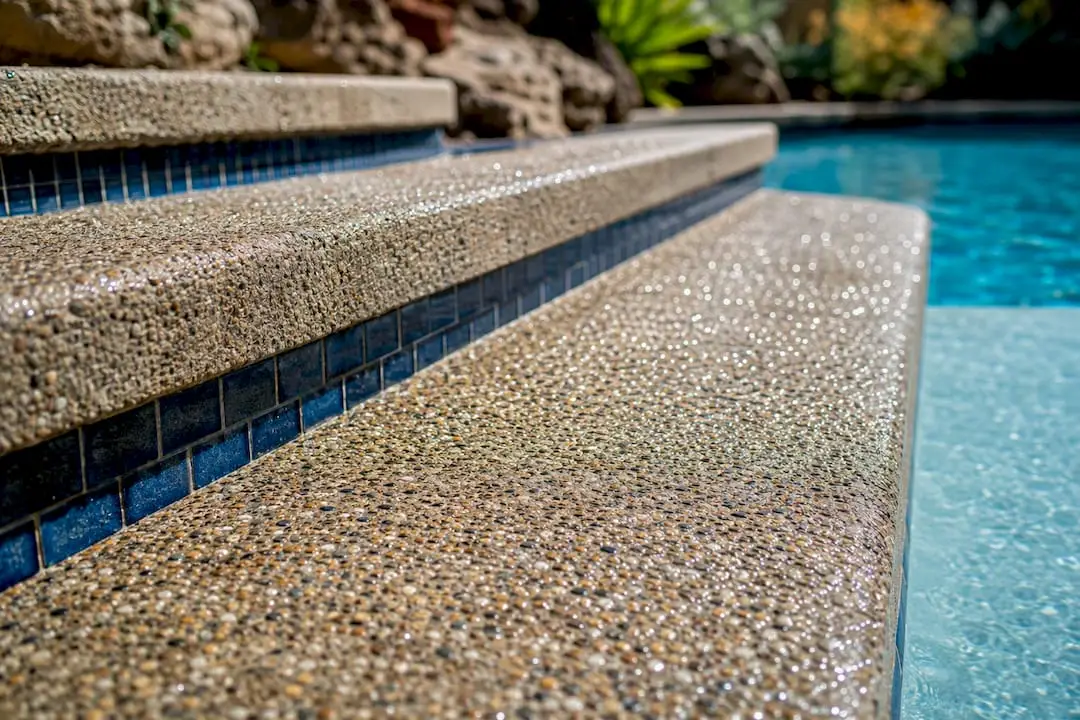 Textured slip-resistant pool step surface detail