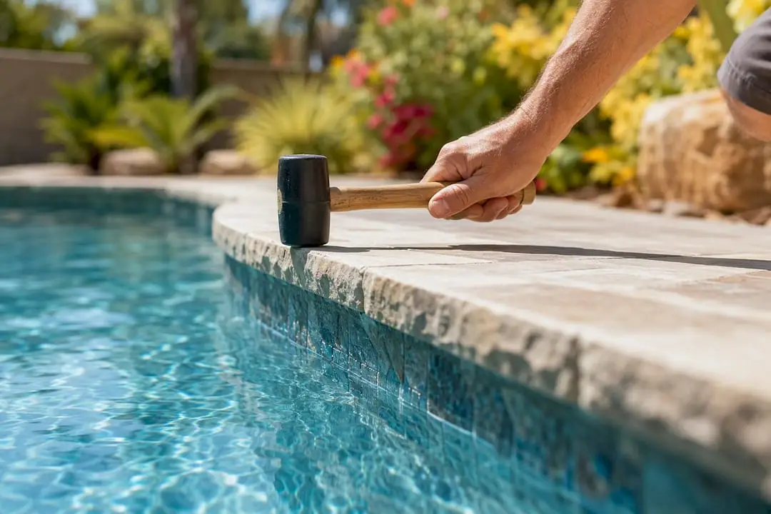 Hand tapping pool coping for inspection