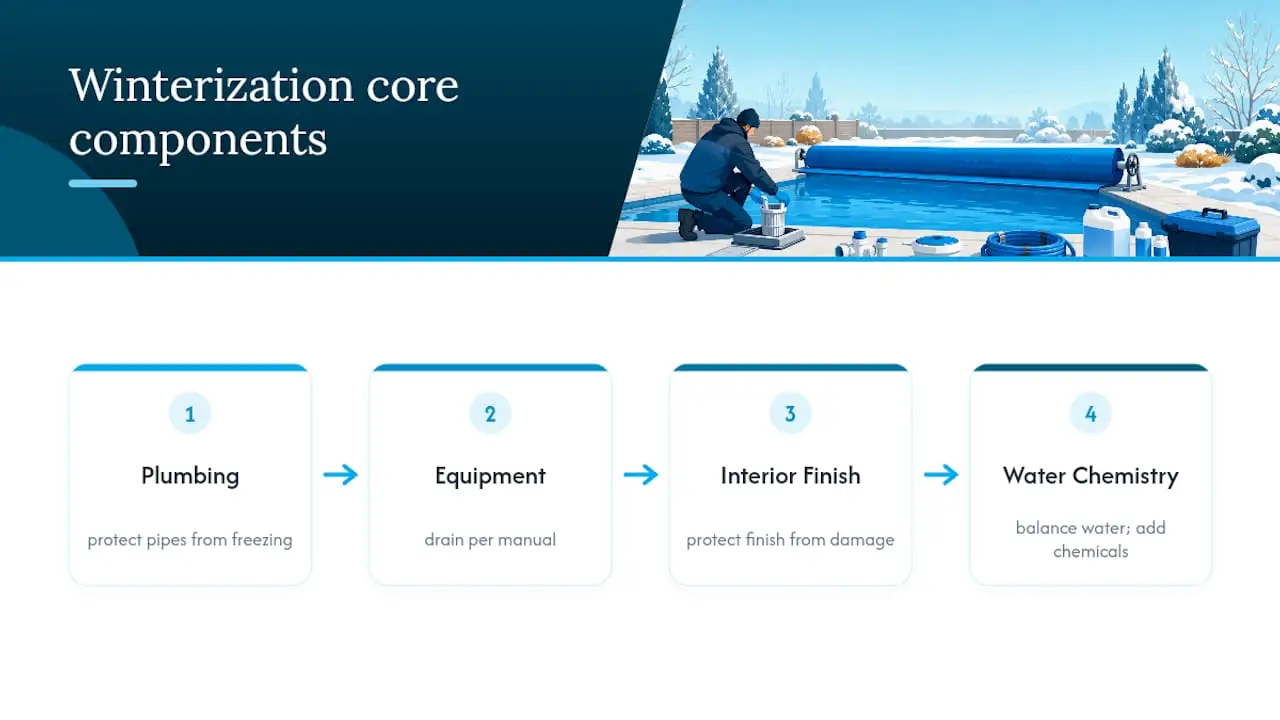 Diagram of pool winterization components and steps
