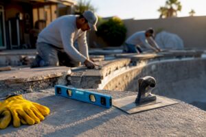 Pool remodel crew during construction phase