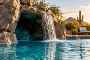 Custom grotto pool with cascading waterfall